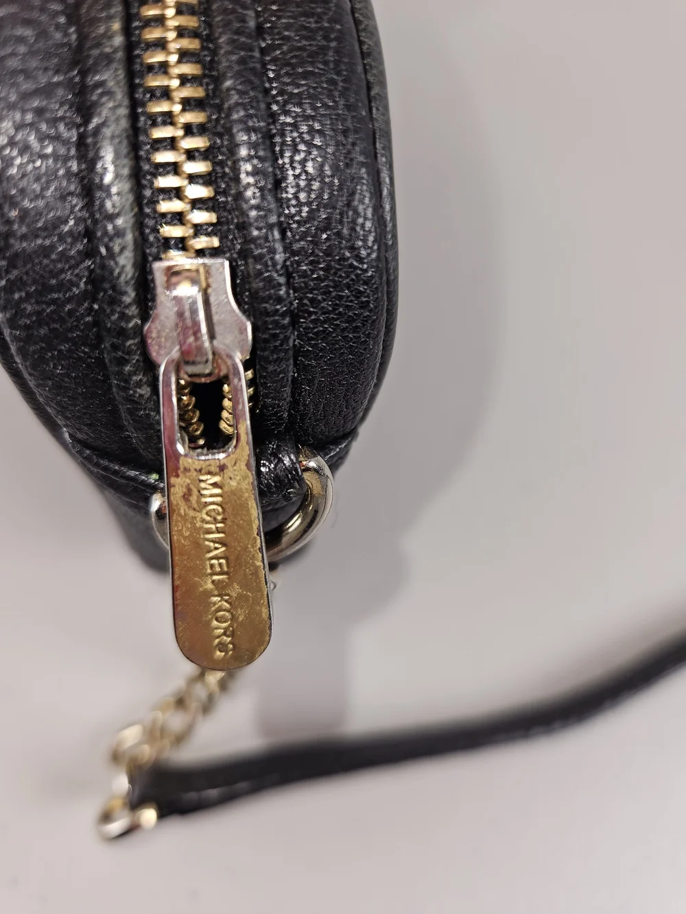 Michael Kors Black Leather Crossbody with Gold Plate